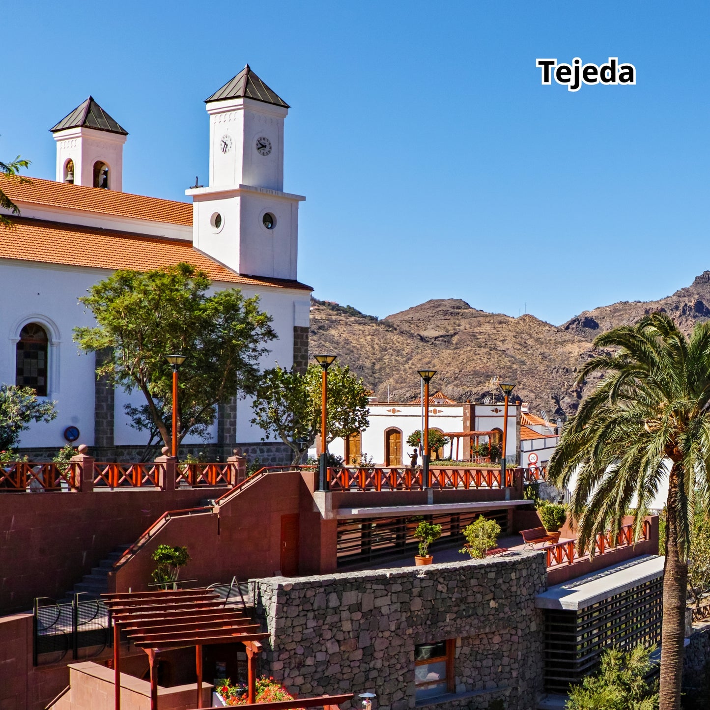 Church with bell towers in Tejeda, Canary Islands, Spain