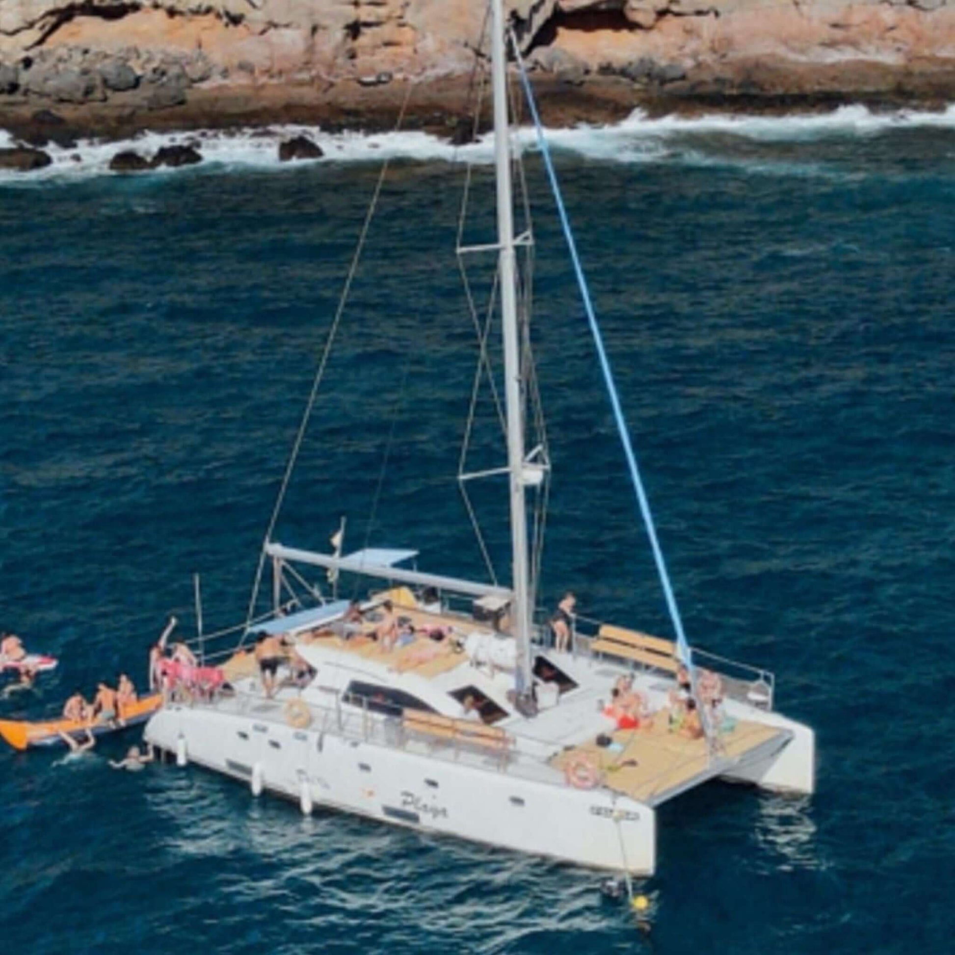 catamaran trips - delfin playa catamaran drone view
