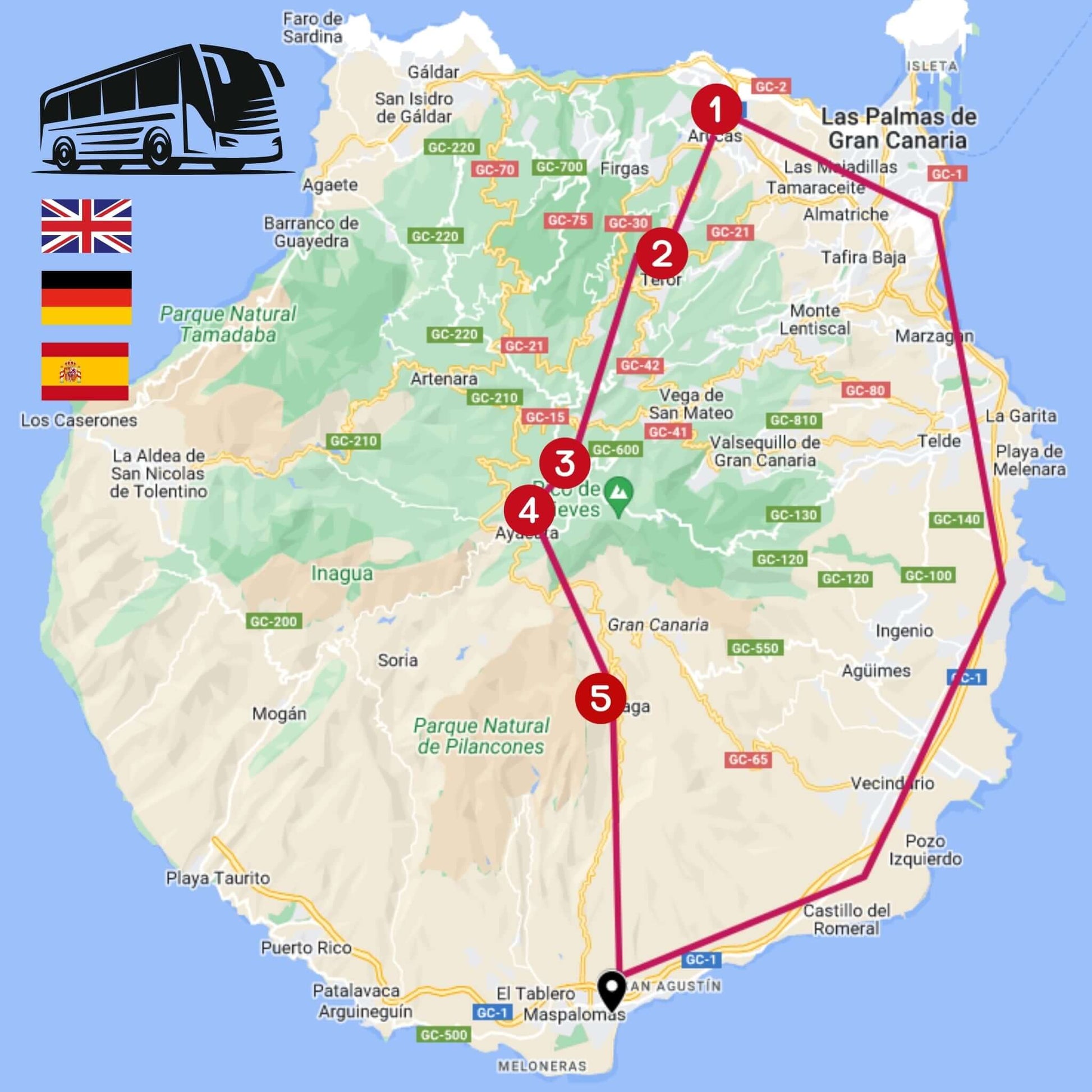 gran canaria bus tour - highlights - main map